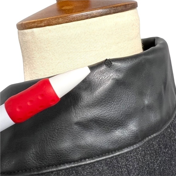 Sandro Wool Black Zip Front Jacket Vegan Leather Trim - Picture 7 of 13